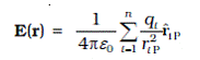 The electric field E at r due to the system of charges